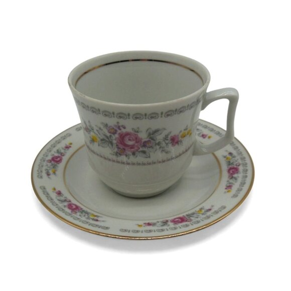 JLMENAU Graf Von Henneberg Floral Gold Trim Cup & Saucer Germany Vintage - Picture 3 of 11